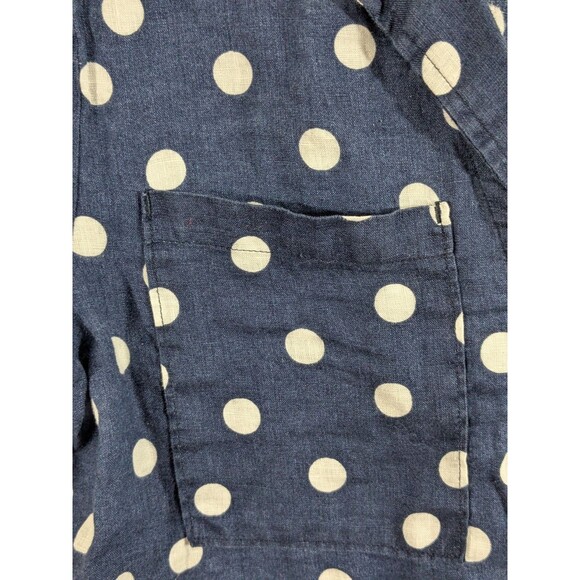 Maeve Navy Polka Dots Button Down 109% Linen Shirt Size Medium Beach Nautical - Picture 6 of 12
